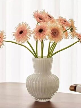 Beautiful Ribbed White Blown Glass Vase